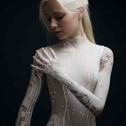 Woman wearing haptic sensor suit