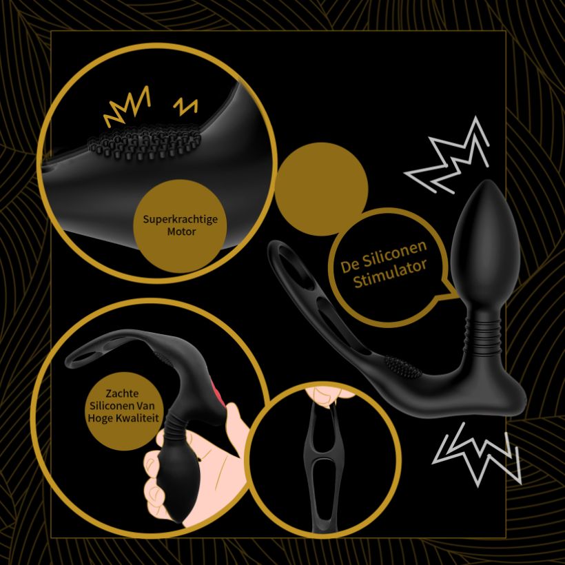 Prostaat vibrator met dubbele cockring, perineumstimulatie en afstandsbediening