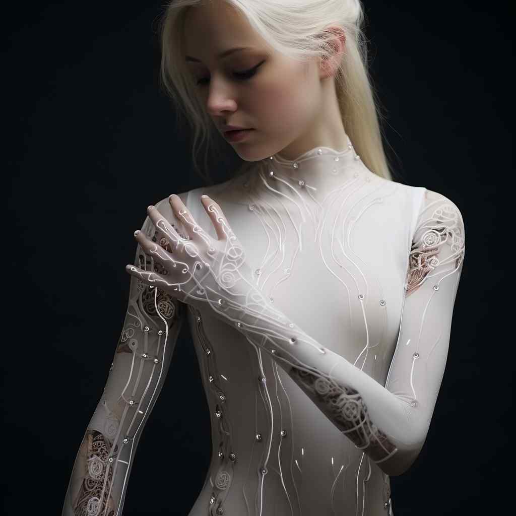 Woman wearing haptic sensor suit