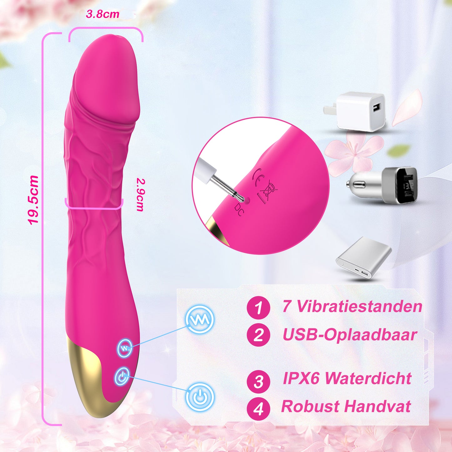 BlushBliss - Roze Vibrerende Waterdichte Dildo