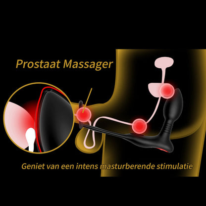 Prostaat vibrator met dubbele cockring, perineumstimulatie en afstandsbediening