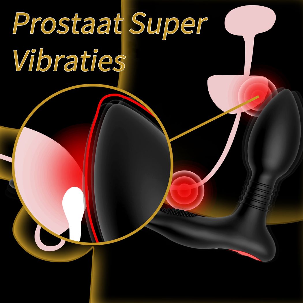 Prostaat vibrator met dubbele cockring, perineumstimulatie en afstandsbediening