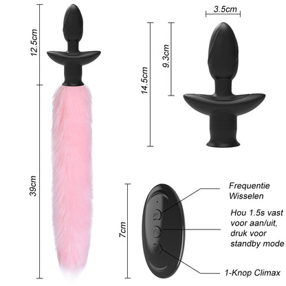 Ahri - Anale Vibratie Buttplug met Roze Zwaaiende Vossenstaart