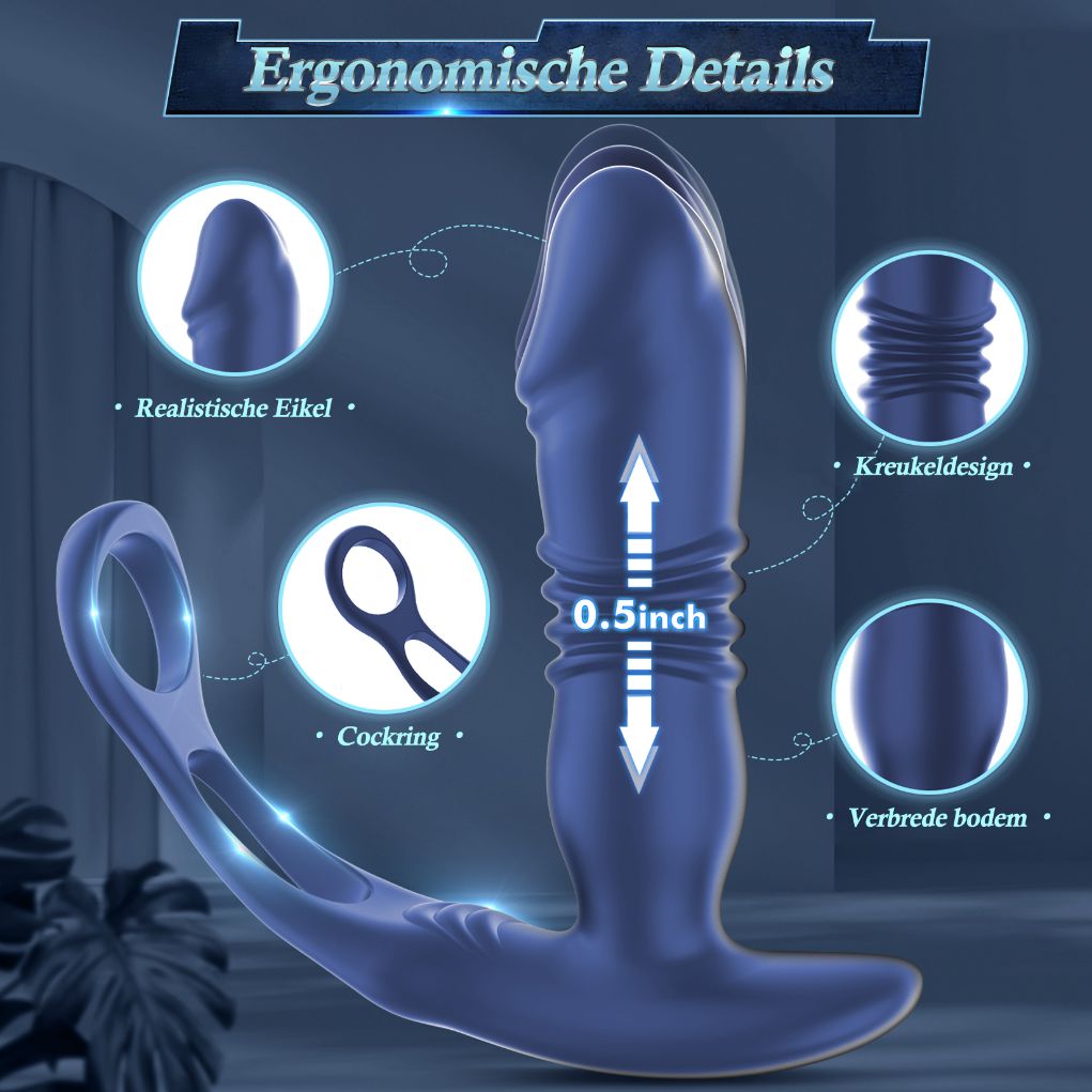 prostaat vibrator realistische eikel, cockring, kreukeldesign, verbrede bodem