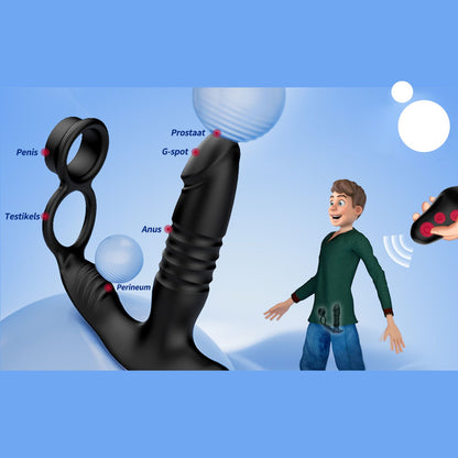 Stotende prostaat vibrator met dubbele cockring en app besturing